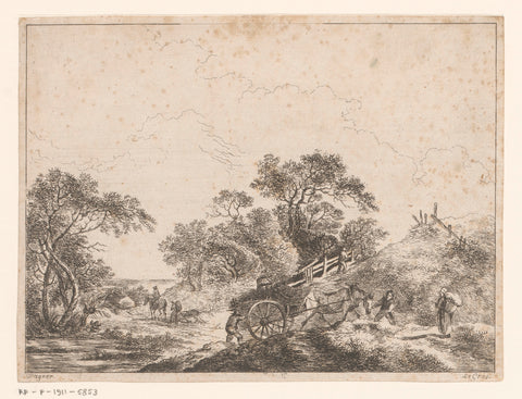 Landscape with travellers by horse and carriage, Sauveur Legros, 1764 - 1834 Canvas Print