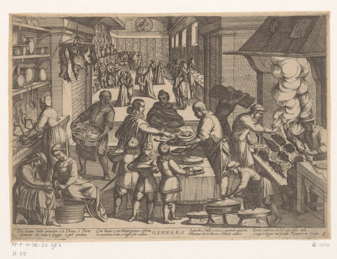 January : a kitchen (aquarius), Antonio Tempesta, 1599 Canvas Print