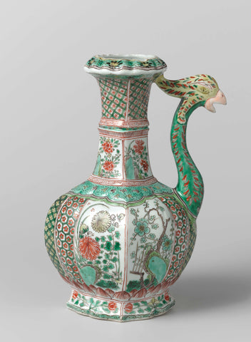 Ewer with flower sprays and spout shaped like a feng huang, anonymous, c. 1700 - c. 1724 Canvas Print