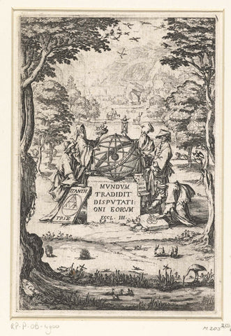 Title page with points to a celestial globe, Jacques Callot, 1630 Canvas Print