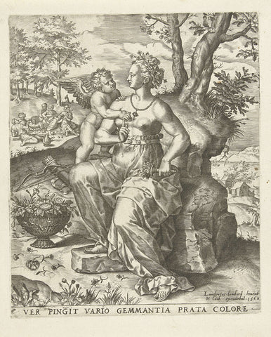 Lente: Venus en Cupido, Lambert Lombard, 1568 Canvas Print