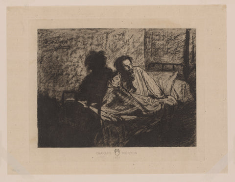 Portrait of Charles Meryon sitting in bed, anonymous, Léopold Flameng, 1858 Canvas Print