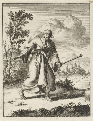 Woman in pilgrim's robe looks at her own footsteps, Jan Luyken, 1687 Canvas Print