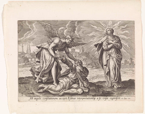 Second vision of Ezra: Ezra comforted by the angel, Maerten de Vos, 1585 Canvas Print