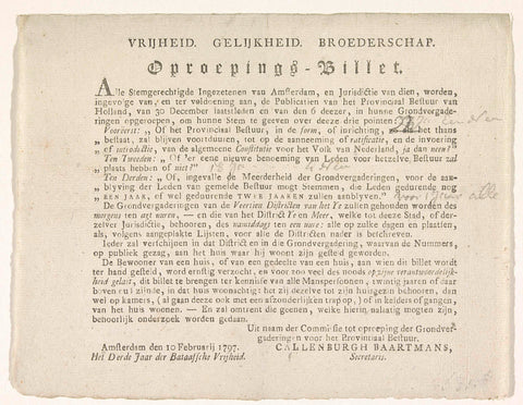 Call to vote for the Provincial Government, 1797, anonymous, 1797 Canvas Print