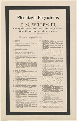 Program of the funeral of William III, King of the Netherlands, on December 4, 1890, anonymous, 1890 - 1892 Canvas Print