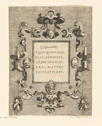 Cartouche with a quote from Sallustius, Frans Huys, 1555 Canvas Print