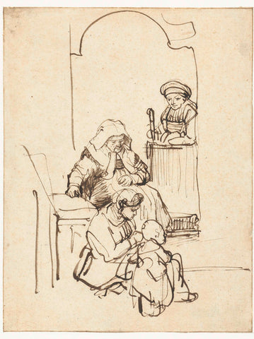 Three Women and a Child by a Door, Rembrandt van Rijn, c. 1645 Canvas Print