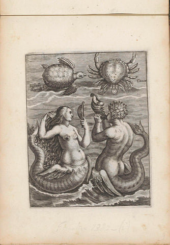 Turtle, crab, mermaid and mermaid, anonymous, 1635 - 1660 Canvas Print