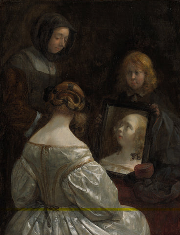 Woman at a Mirror, Gerard ter Borch (II), c. 1652 Canvas Print