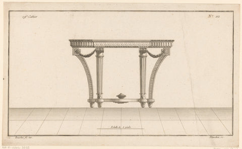 Table with vase and garlands, Jean Guillaume Blanchon, 1772 - 1779 Canvas Print