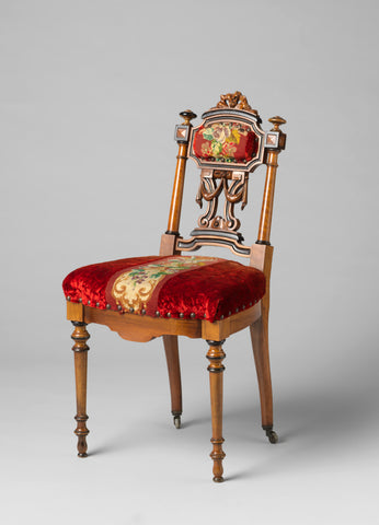 Chair, covered with trijp and tapestry, anonymous, 1850 - 1875 Canvas Print