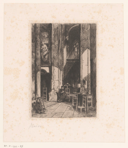 Church interior with a woman on a chair, Louis-Adolphe Hervier, c. 1875 Canvas Print