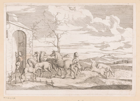 Group of horses in front of a stable door, Jean Pesne, 1666 - 1695 Canvas Print