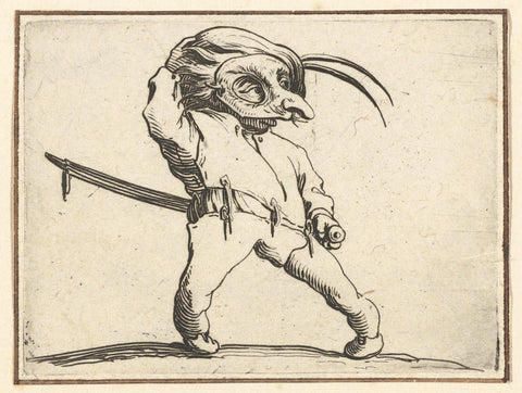 Dwarf with sword and mask, Jacques Callot, 1621 - 1625 Canvas Print