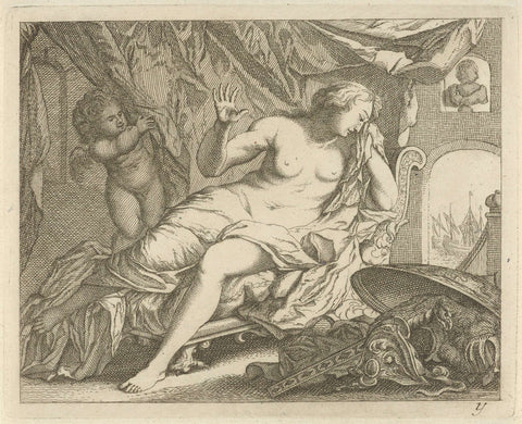 Dido mourns Aeneas, Arnold Houbraken, 1700 - 1750 Canvas Print