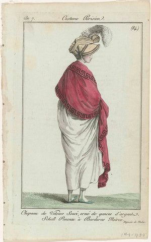 Journal des Dames et des Modes, Costume Parisien, 14 January 1799, Year 7, (84) : Chapeau de velours Souc (...), anonymous, 1799 Canvas Print