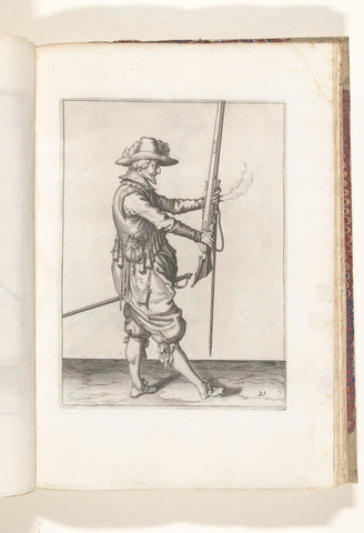 Soldier holding his musket with both hands upright in front of him (no. 21), ca. 1600, Jacob de Gheyn (II) (workshop or), 1608 Canvas Print