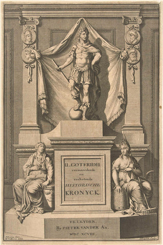 Roman emperor on a pedestal, Jacobus Baptist, 1698 Canvas Print