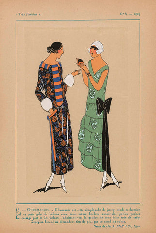 Très Parisien, 1923, No. 8: 15.- GOURMANDISES. - Charmante est cette simple robe..., anonymous, 1923 Canvas Print