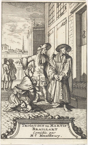 Lucie kneels in front of La Riviere dressed as a clergyman, Caspar Luyken, 1698 Canvas Print