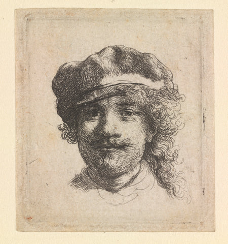 Self-portrait wearing a soft cap: full face, head only, Rembrandt van Rijn, c. 1634 Canvas Print