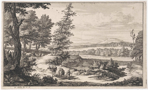 Landscape with a man with two donkeys, Willem Swidde, c. 1676 - 1697 Canvas Print