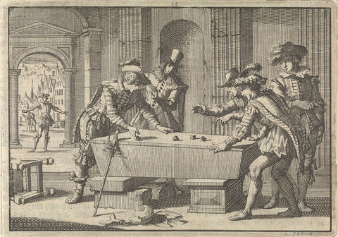 Lackeys dice on the coffin of the Duke of Luynes, 1621, Jan Luyken, 1698 Canvas Print