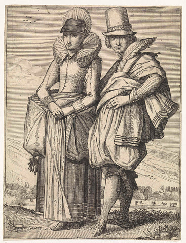 Man and woman dressed according to the fashion of ca. 1625, Simon Poelenburg (attributed to), c. 1600 - c. 1624 Canvas Print