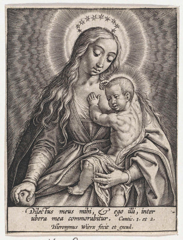 Maria with Christ child at the chest, Hieronymus Wierix, 1563 - before 1619 Canvas Print