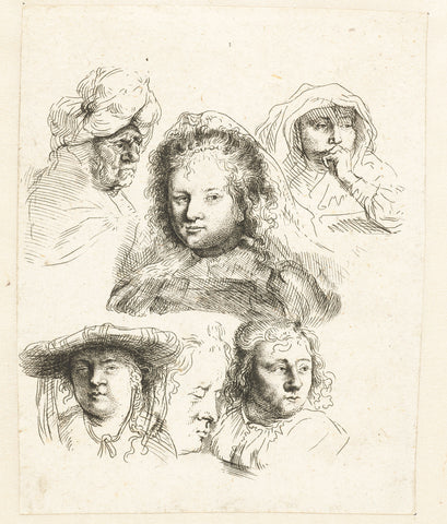 Studies of the head of Saskia and others, Georg Leopold Hertel, 1750 - 1778 Canvas Print