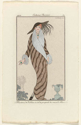 Journal des Dames et des Modes, 1912, Costumes Parisiens, no. 30: Manteau de Zibelin (...), George Barbier, 1912 Canvas Print