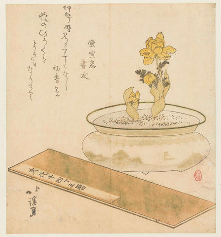 Potted Plant and Almanac, Totoya Hokkei, 1817 Canvas Print