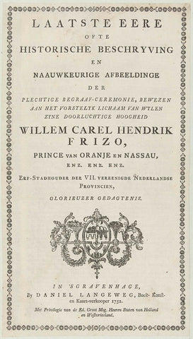 Eight sheets with a description of the funeral procession of William IV, 1752, Daniel Joannes Langeweg, 1752 Canvas Print