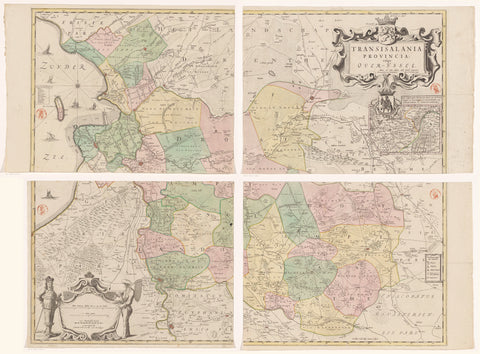 Map of Overijssel, consisting of four parts, Gerard Coeck, 1743 Canvas Print