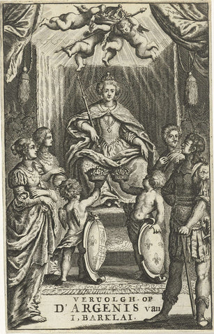 Enthroned Queen is Offered Two Crowns, Jan Luyken, 1681 Canvas Print