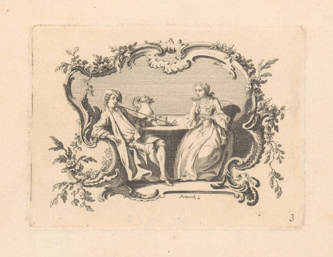 Pipe Smoking Man and Tea Drinking Woman, Cornelius Heinrich Hemerich, 1731 - 1780 Canvas Print