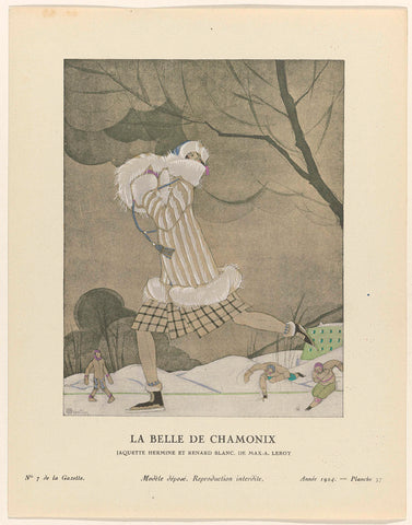 Gazette du Bon Ton, 1924 - No. 7 : La Belle de chamonix / Jaquette ermine et renard blanc, by Max-A. Leroy, Charles Martin, 1924 Canvas Print