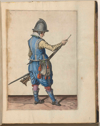 Soldier who pushes gunpowder and bullet with his loading stick in the course of his rudder (no. 26), ca. 1600, Jacob de Gheyn (II) (workshop or), 1597 - 1608 Canvas Print