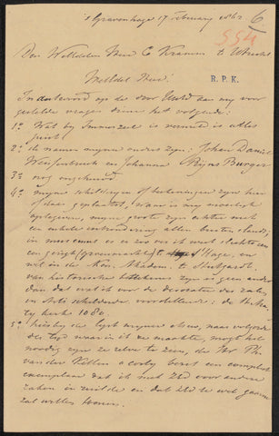 Letter to Christiaan Kramm, Jan Weissenbruch, 1862 Canvas Print