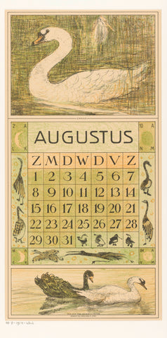 Calendar sheet August with swan, Theo van Hoytema, 1914 Canvas Print