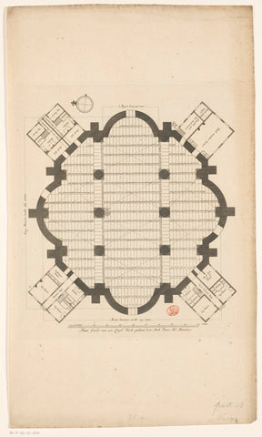 Map of a dome church for the Botermarkt in Amsterdam, Joost van Sassen, 1736 Canvas Print