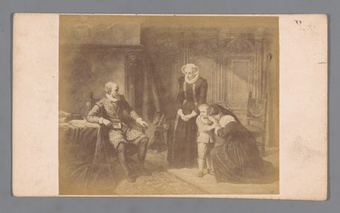 Photo reproduction of an engraving by the widow of Johan van Oldenbarnevelt with Prince Maurits in 1628, anonymous, 1850 - 1900 Canvas Print