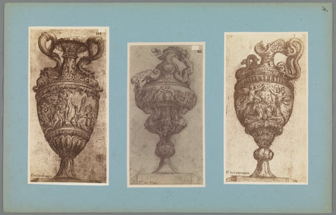 Three photo reproductions of drawings of decorated vases, anonymous, c. 1875 - c. 1900 Canvas Print