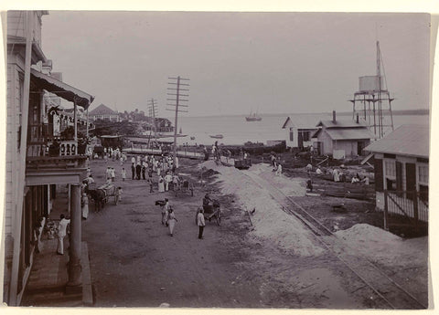 Cityscape in Suriname with railway construction, anonymous, 1905 - 1910 Canvas Print