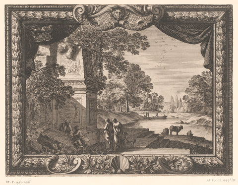 River landscape with figures at a tomb monument, Jean Lepautre, 1628 - 1682 Canvas Print