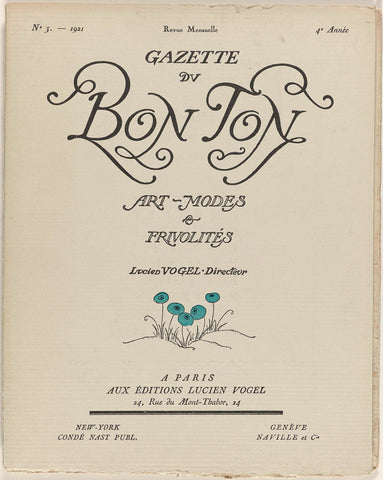 Gazette du Bon Ton. Art - Modes & Frivolités, No. 3 - 1921, 4th Year, Lucien Vogel, 1921 Canvas Print