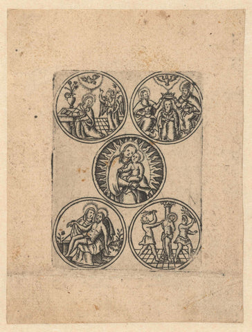 Mary with child and four scenes from her life., Monogrammist S (16th century), 1510 - 1530 Canvas Print