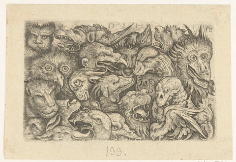 Grotesque flat decoration with heads of animals, Daniel Hopfer (I), 1480 - 1536 Canvas Print