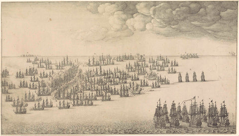 Naval battle between the English and Dutch fleets on 26 July 1666, Wenceslaus Hollar, 1666 Canvas Print